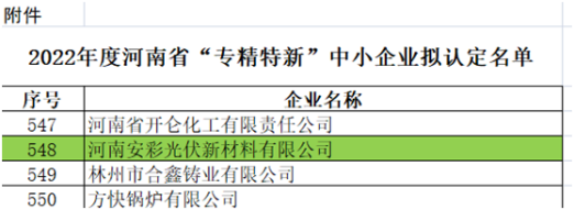 祝賀！光伏新材料通過河南省“專精特新”中小企業(yè)認(rèn)定
